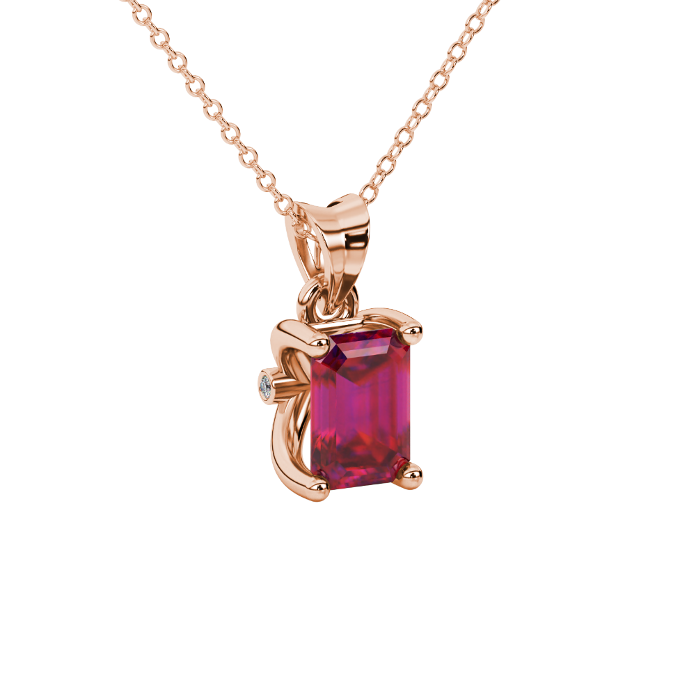 Emerald Cut Red Gemstone Solitaire Pendant in Rose Gold Four Prong Setting