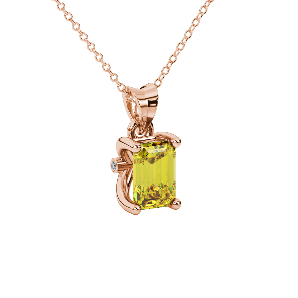 Emerald Cut Yellow Gemstone Solitaire Pendant in Rose Gold Four Prong Setting