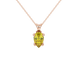 Pear shape canary yellow gemstone pendant, rose gold four-prong setting.
