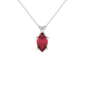 Pear shape raspberry red gemstone pendant, white gold four-prong setting.