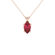 Pear shape raspberry red gemstone pendant, rose gold four-prong setting.
