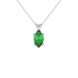 Pear shape emerald green gemstone pendant, white gold four-prong setting.