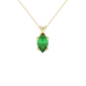 Pear shape emerald green gemstone pendant, yellow gold four-prong setting.
