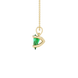 Side profile, yellow gold emerald green pendant, four-prong gallery.