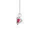Side profile, white gold raspberry red pendant, four-prong gallery.