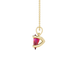 Side profile, yellow gold raspberry red pendant, four-prong gallery.