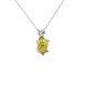 Close-up canary yellow gemstone, white gold four-prong setting.