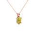Close-up, pear shape canary yellow gemstone pendant, rose gold four-prong setting.