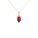 Pear shape raspberry red gemstone pendant, yellow gold six-prong setting.
