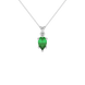 Pear shape emerald green gemstone pendant, white gold six-prong setting.
