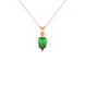 Pear shape emerald green gemstone pendant, rose gold six-prong setting.
