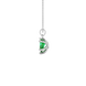 Side profile, white gold emerald green pendant, six-prong gallery design.