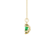Side profile, yellow gold emerald green pendant, six-prong gallery design.