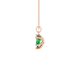 Side profile, rose gold emerald green pendant, six-prong gallery design.