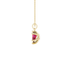 Side profile, yellow gold raspberry red pendant, six-prong gallery design.
