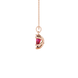 Side profile, rose gold raspberry red pendant, six-prong gallery design.
