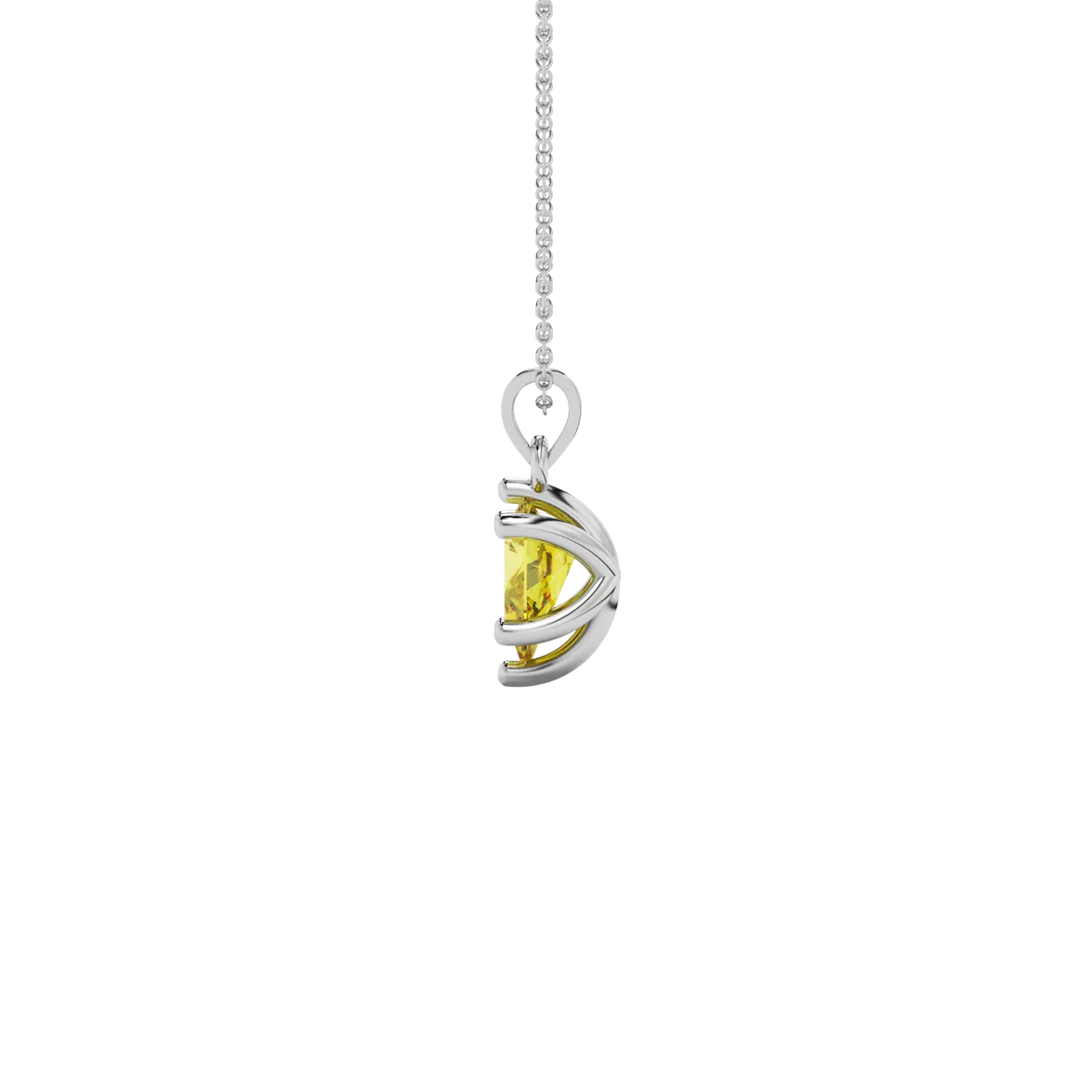 Side profile, white gold canary yellow pendant, six-prong gallery design
