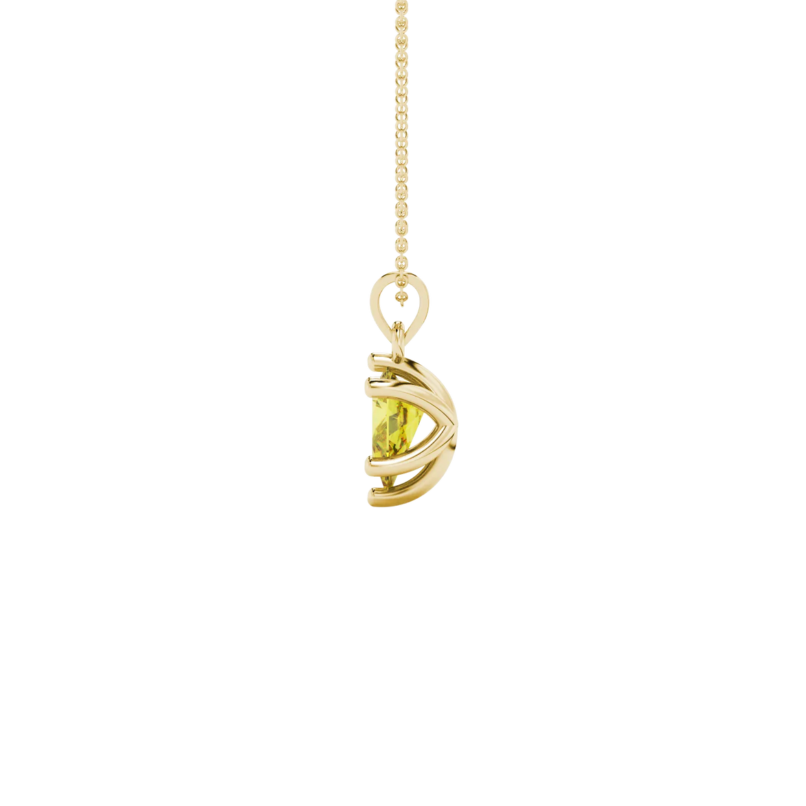 Side profile, yellow gold canary yellow pendant, six-prong gallery design.