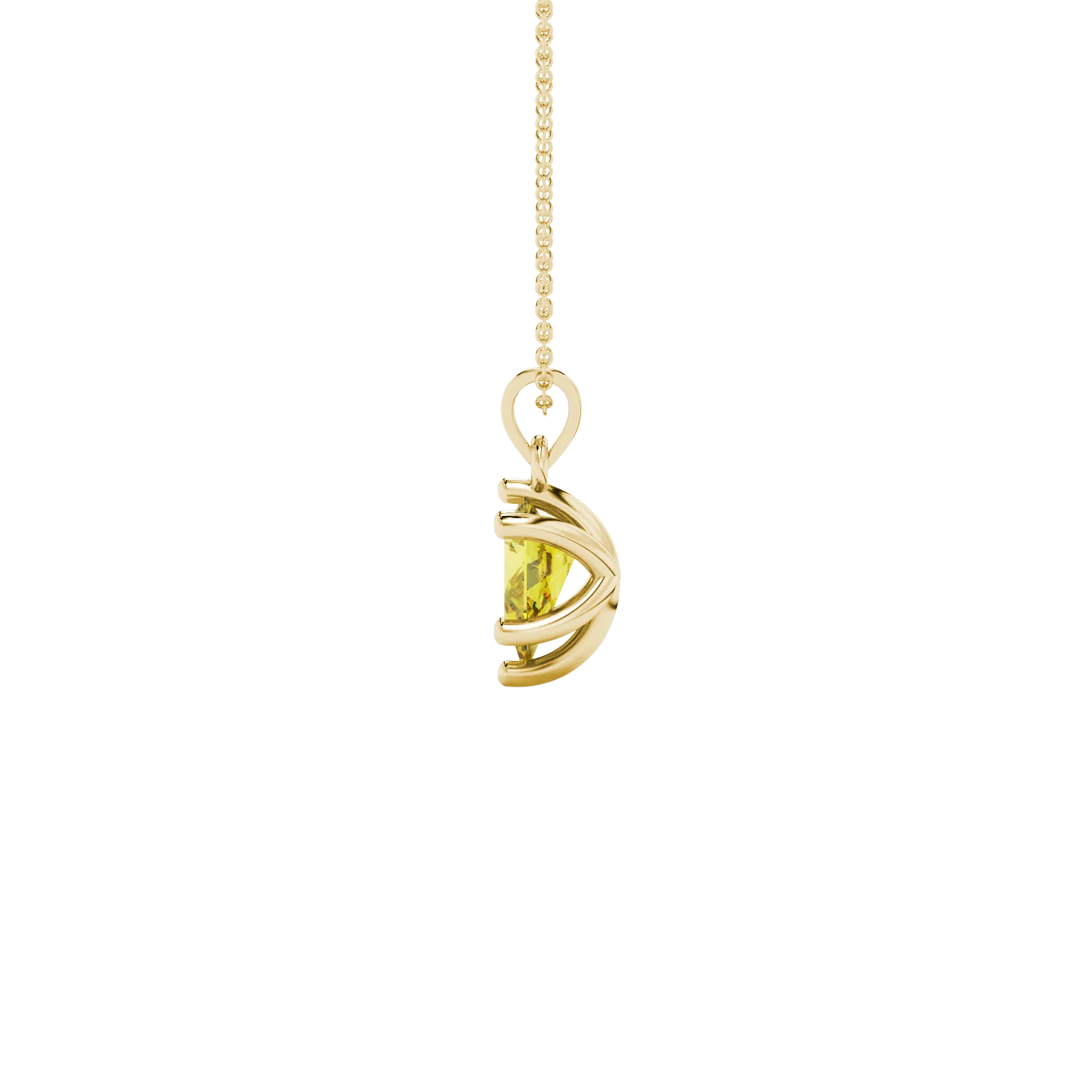 Side profile, yellow gold canary yellow pendant, six-prong gallery design.