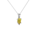 Close-up canary yellow gemstone, white gold six-prong setting.