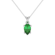 Pear shape emerald green gemstone pendant, white gold classic basket setting.