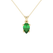 Pear shape emerald green gemstone pendant, yellow gold classic basket setting.