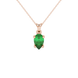 Pear shape emerald green gemstone pendant, rose gold classic basket setting.