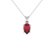 Pear shape raspberry red gemstone pendant, white gold classic basket setting.