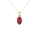 Pear shape raspberry red gemstone pendant, yellow gold classic basket setting.