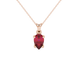 Pear shape raspberry red gemstone pendant, rose gold classic basket setting.