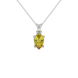 Pear shape canary yellow gemstone pendant, white gold classic basket setting.