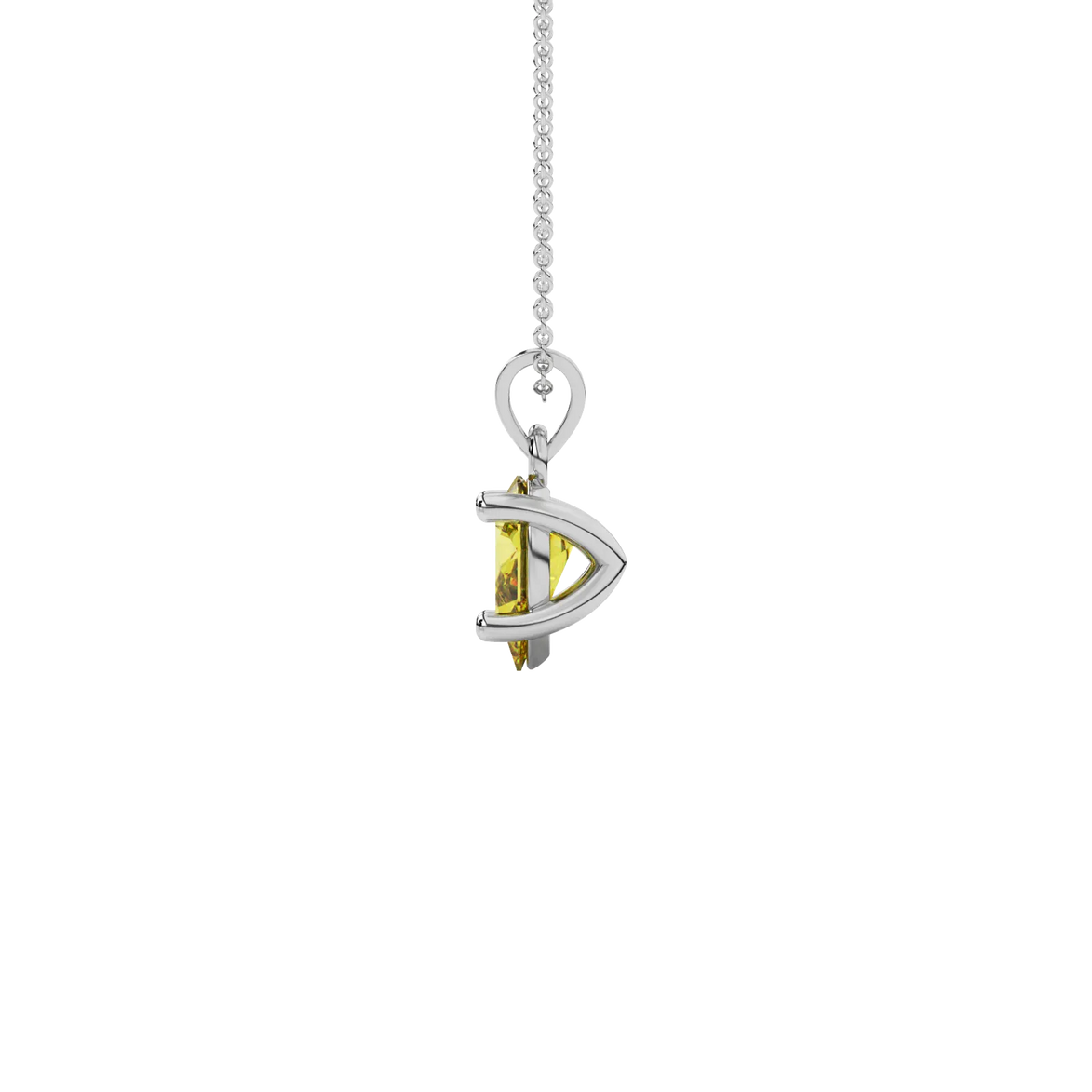 Side profile, white gold canary yellow pendant, classic basket gallery.