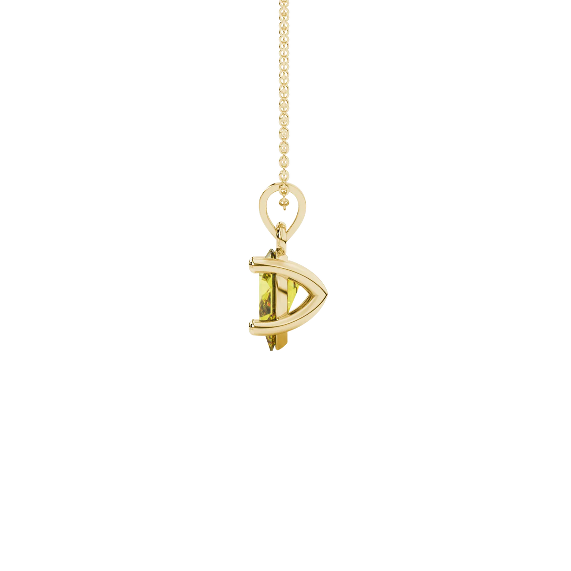 Side profile, yellow gold canary yellow pendant, classic basket gallery.