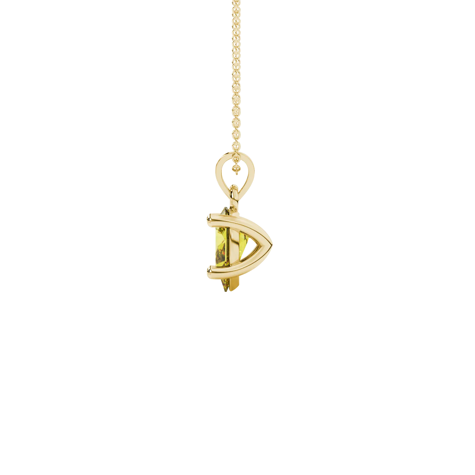Side profile, yellow gold canary yellow pendant, classic basket gallery.