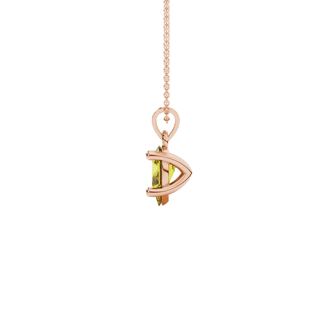 Side profile, rose gold canary yellow pendant, classic basket gallery.