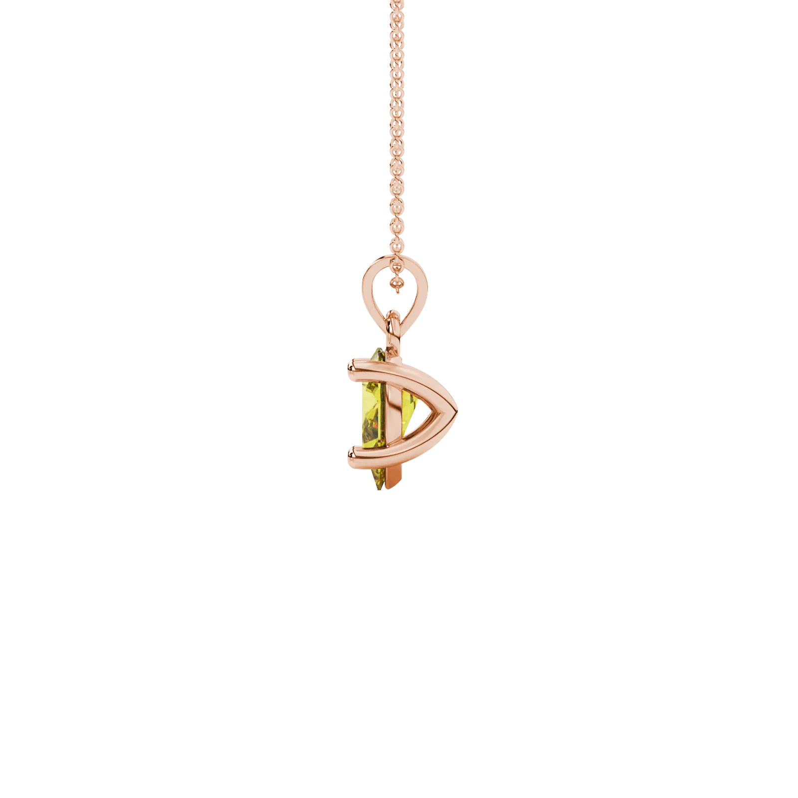 Side profile, rose gold canary yellow pendant, classic basket gallery.