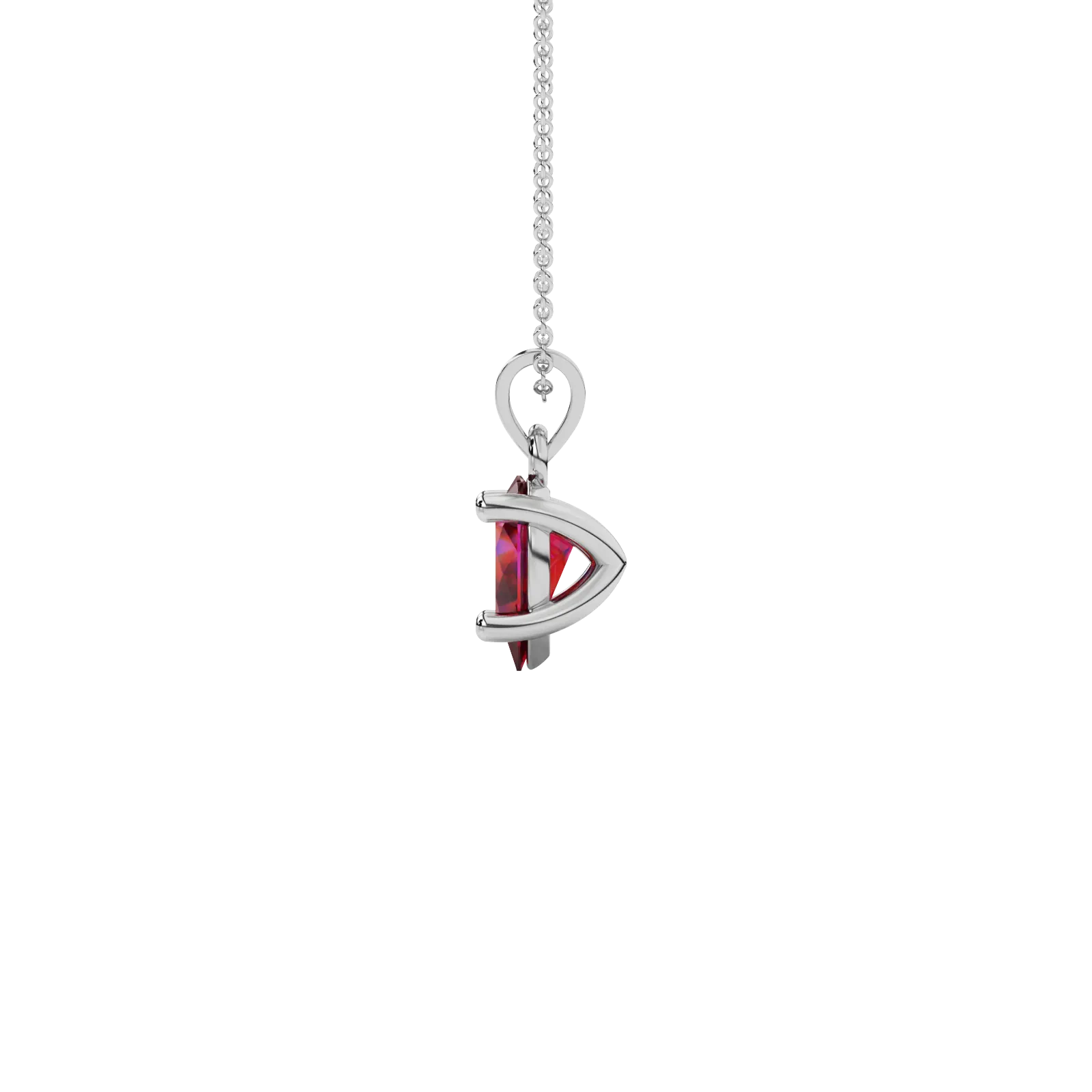 Side profile, white gold raspberry red pendant, classic basket gallery.