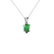 Close-up emerald green gemstone, white gold classic basket.