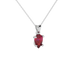 Close-up raspberry red gemstone, white gold classic basket.