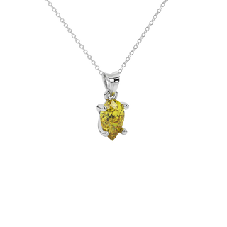 Close-up canary yellow gemstone, white gold classic basket.