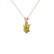 Close-up, pear shape canary yellow gemstone pendant, rose gold classic basket.