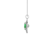 Side profile, white gold emerald green pendant, falling edge halo gallery.