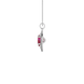 Side profile, white gold raspberry red pendant, falling edge halo gallery.