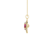 Side profile, yellow gold raspberry red pendant, falling edge halo gallery.