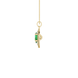 Side profile, yellow gold emerald green pendant, falling edge halo gallery.