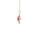 Side profile, rose gold raspberry red pendant, falling edge halo gallery.