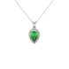 Pear shape emerald green gemstone pendant, white gold french pavé halo setting.