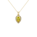 Pear shape canary yellow gemstone pendant, yellow gold french pavé halo setting.