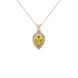 Pear shape canary yellow gemstone pendant, rose gold french pavé halo setting.