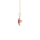 Side profile, yellow gold raspberry red pendant, french pavé halo gallery.